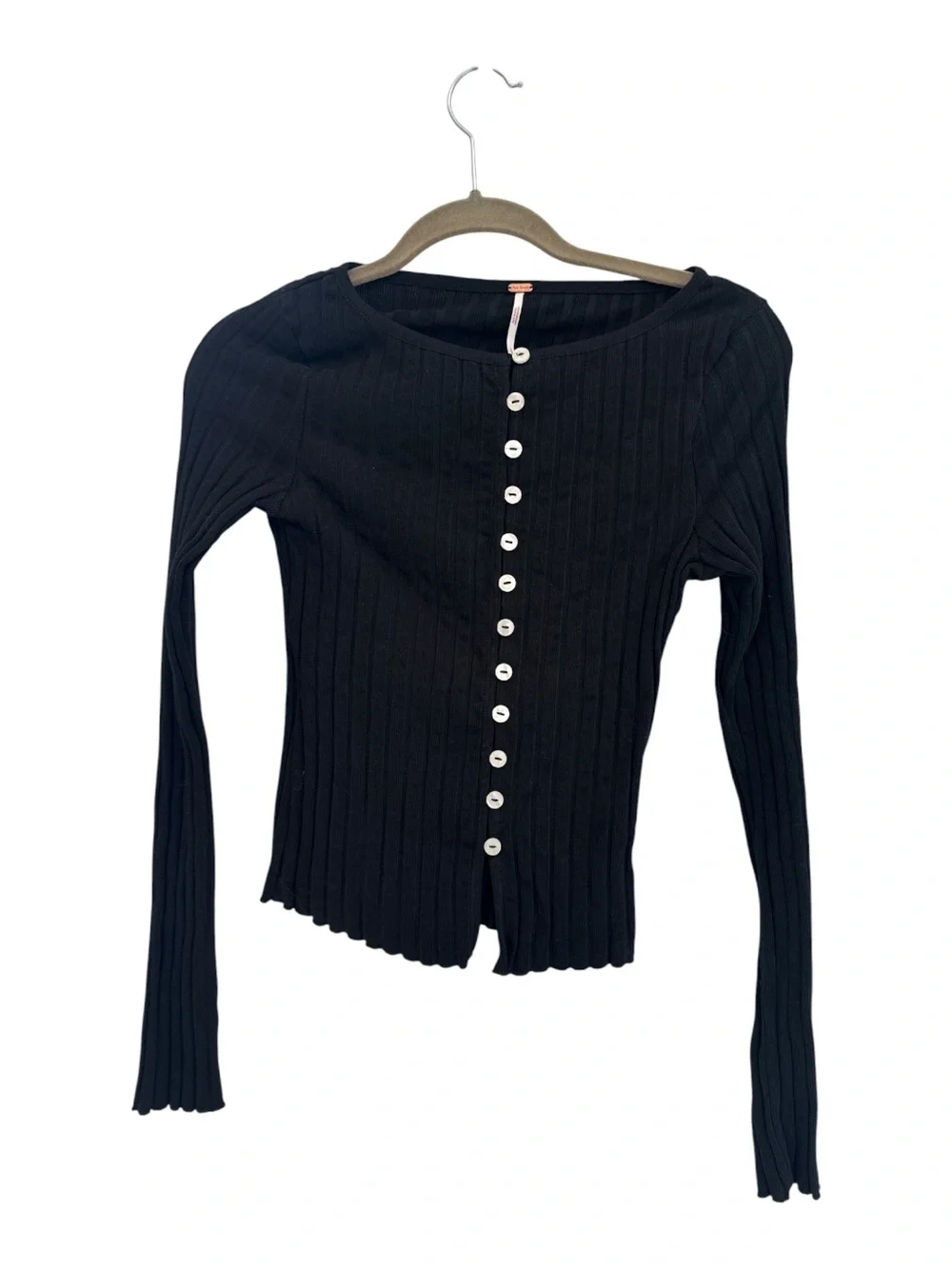 Free People Tilly Long Sleeve Black Ribbed Button-Top